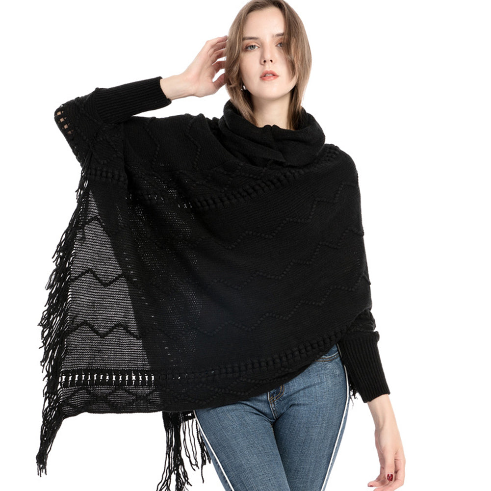 YESFASHION Turtleneck Warm Sleeves Pullover Cape