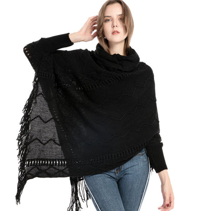 YESFASHION Turtleneck Warm Sleeves Pullover Cape