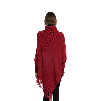 YESFASHION Turtleneck Warm Sleeves Pullover Cape