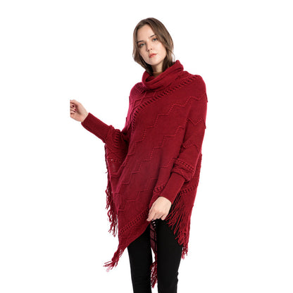 YESFASHION Turtleneck Warm Sleeves Pullover Cape