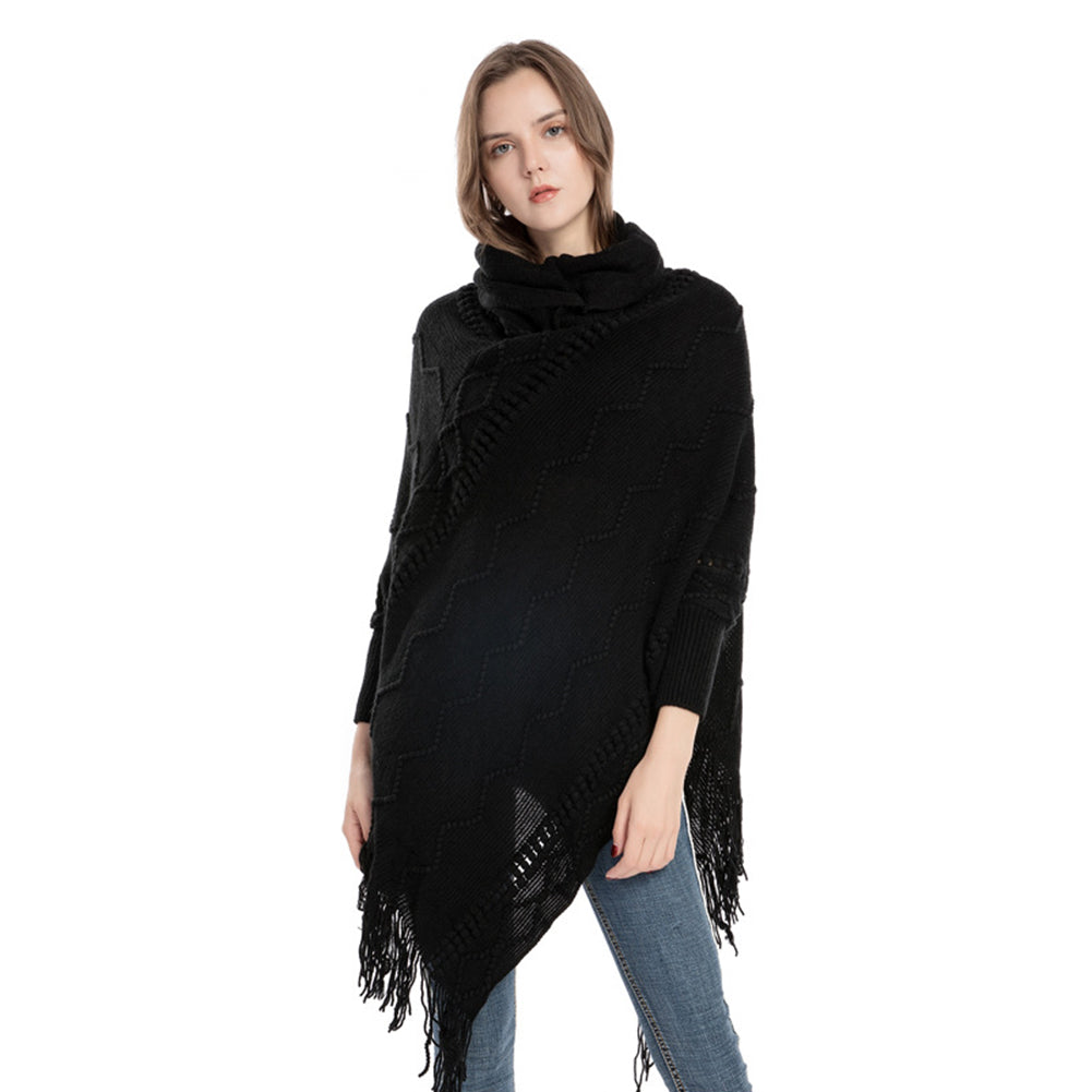 YESFASHION Turtleneck Warm Sleeves Pullover Cape
