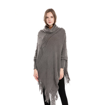 YESFASHION Turtleneck Warm Sleeves Pullover Cape