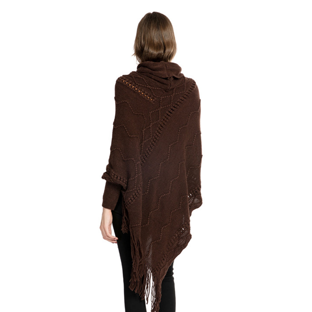 YESFASHION Turtleneck Warm Sleeves Pullover Cape