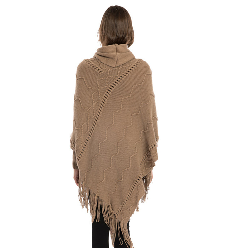 YESFASHION Turtleneck Warm Sleeves Pullover Cape