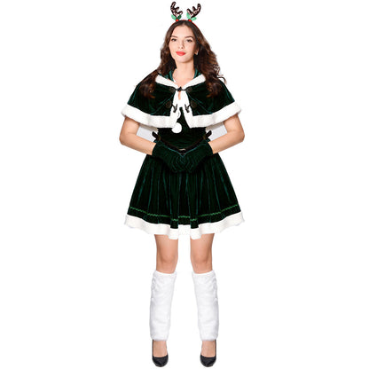 YESFASHION Cape Queen Christmas Costume Red Elk Stage Show