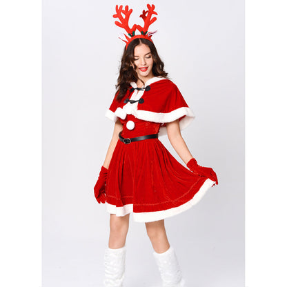 YESFASHION Cape Queen Christmas Costume Red Elk Stage Show