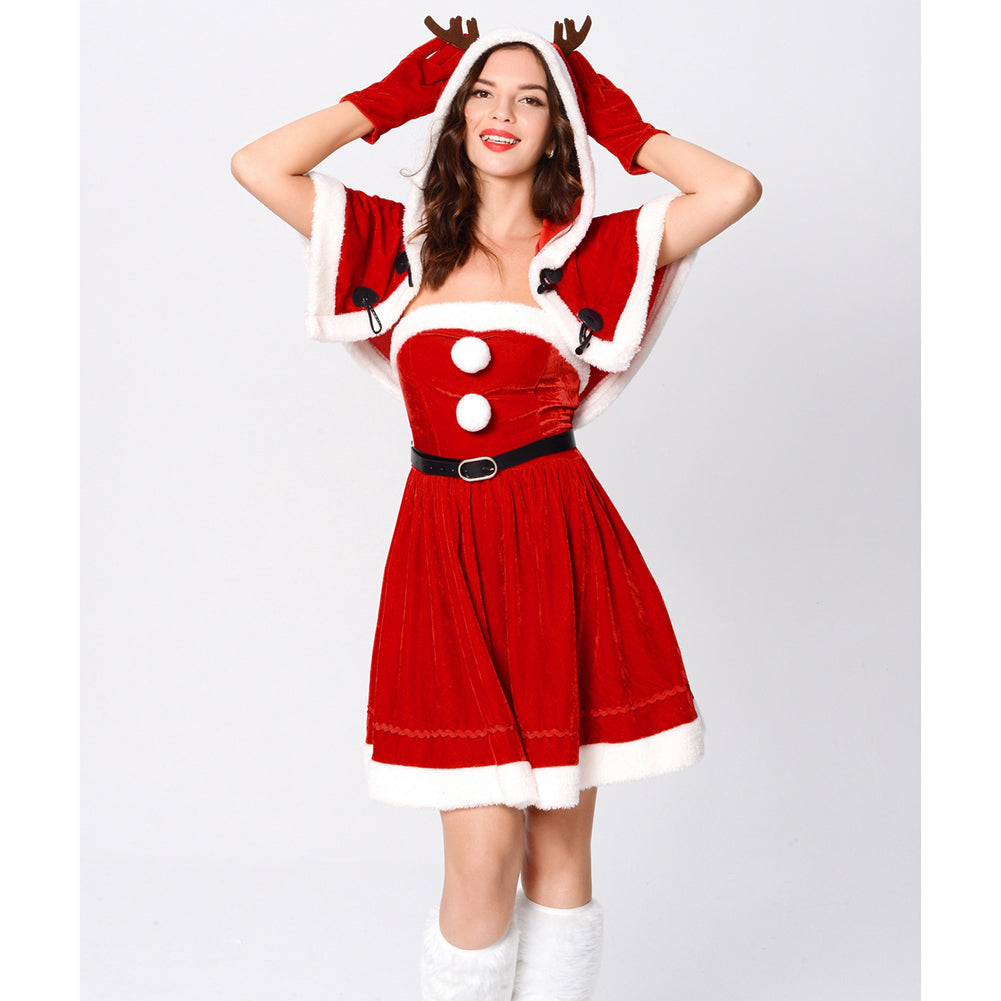YESFASHION Cape Queen Christmas Costume Red Elk Stage Show