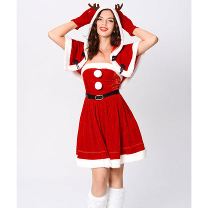YESFASHION Cape Queen Christmas Costume Red Elk Stage Show