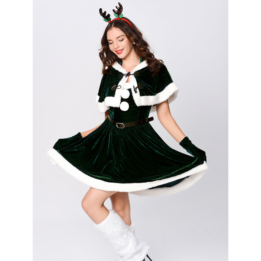 YESFASHION Cape Queen Christmas Costume Red Elk Stage Show
