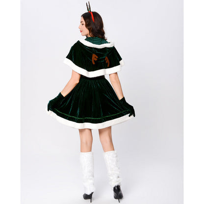 YESFASHION Cape Queen Christmas Costume Red Elk Stage Show