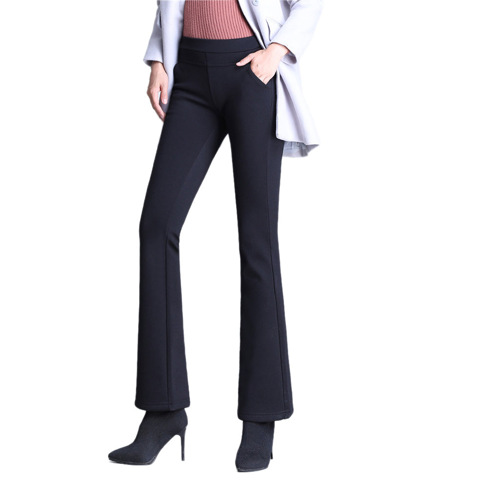 YESFASHION High Waist Bootcut Oversized Fleece Slacks Pants