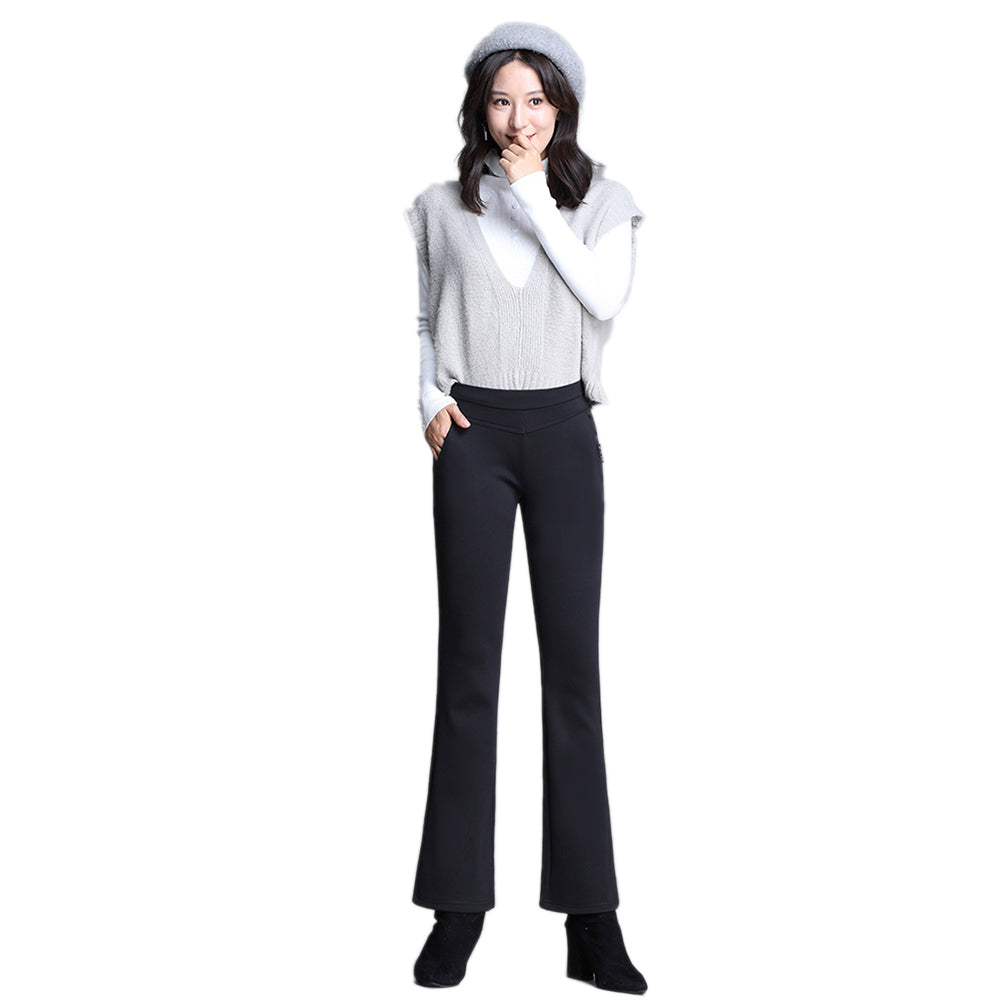 YESFASHION High Waist Bootcut Oversized Fleece Slacks Pants