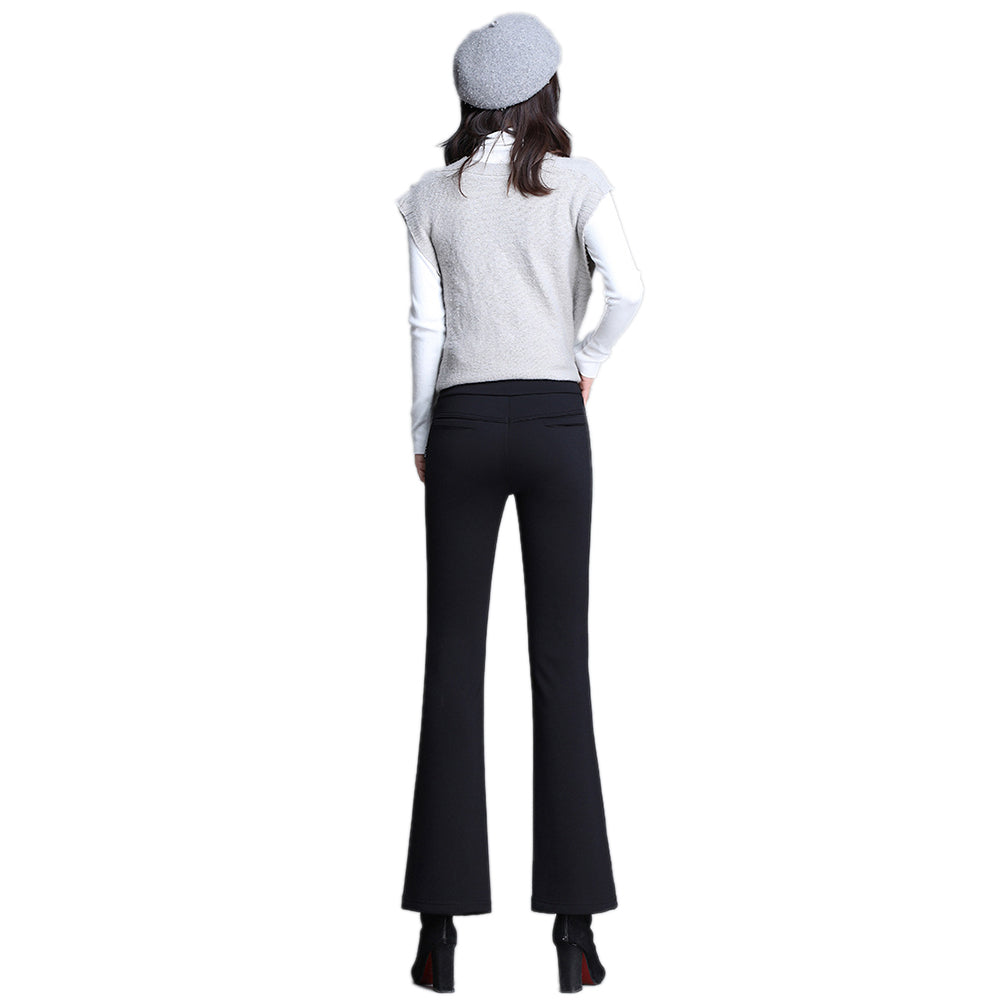 YESFASHION High Waist Bootcut Oversized Fleece Slacks Pants