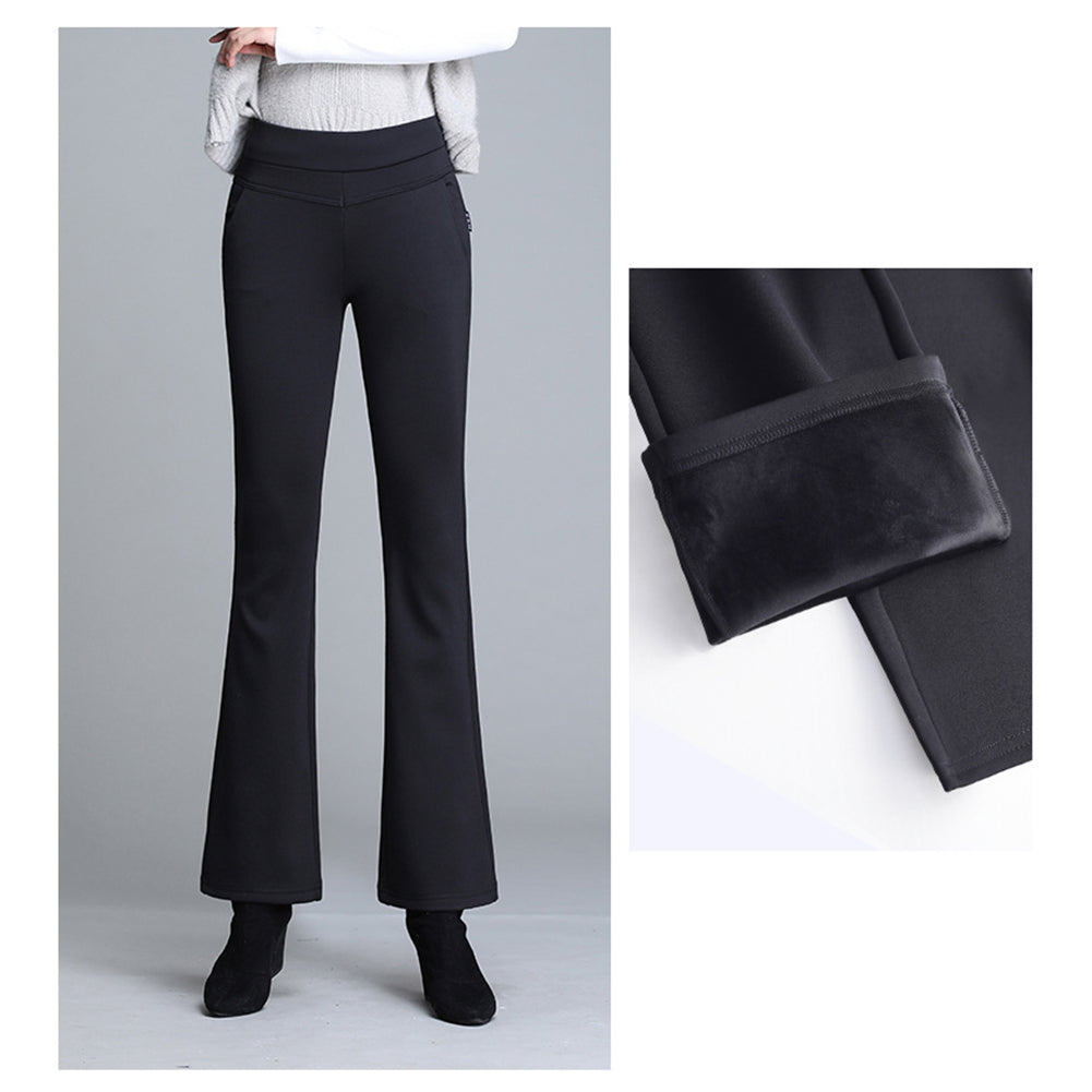 YESFASHION High Waist Bootcut Oversized Fleece Slacks Pants