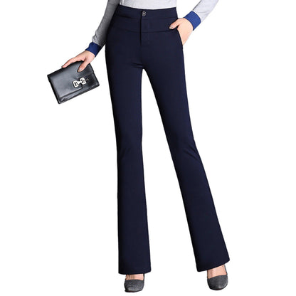 YESFASHION High Waist Slim Black Straight Trousers Casual Pants