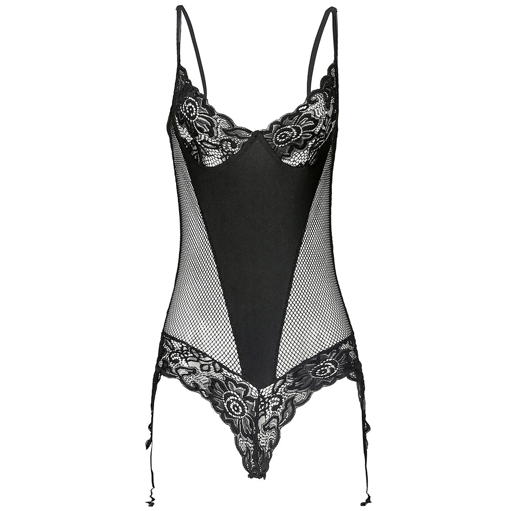 YESFASHION Women Sexy Mesh Pajamas Sling Jumpsuit Mesh Ladies