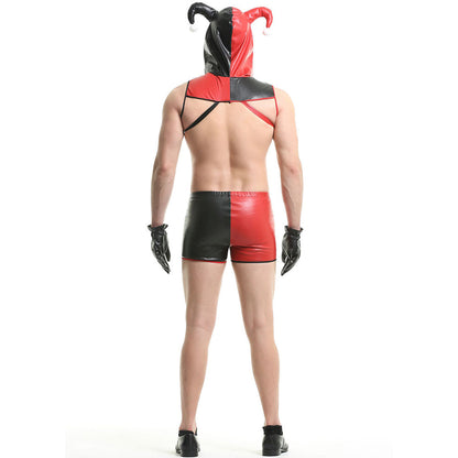 YESFASHION Pu Polyester Men Clown Suit Sexy Uniform Suit