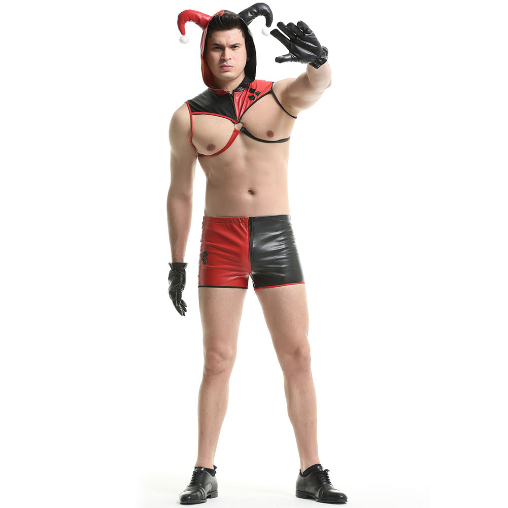 YESFASHION Pu Polyester Men Clown Suit Sexy Uniform Suit