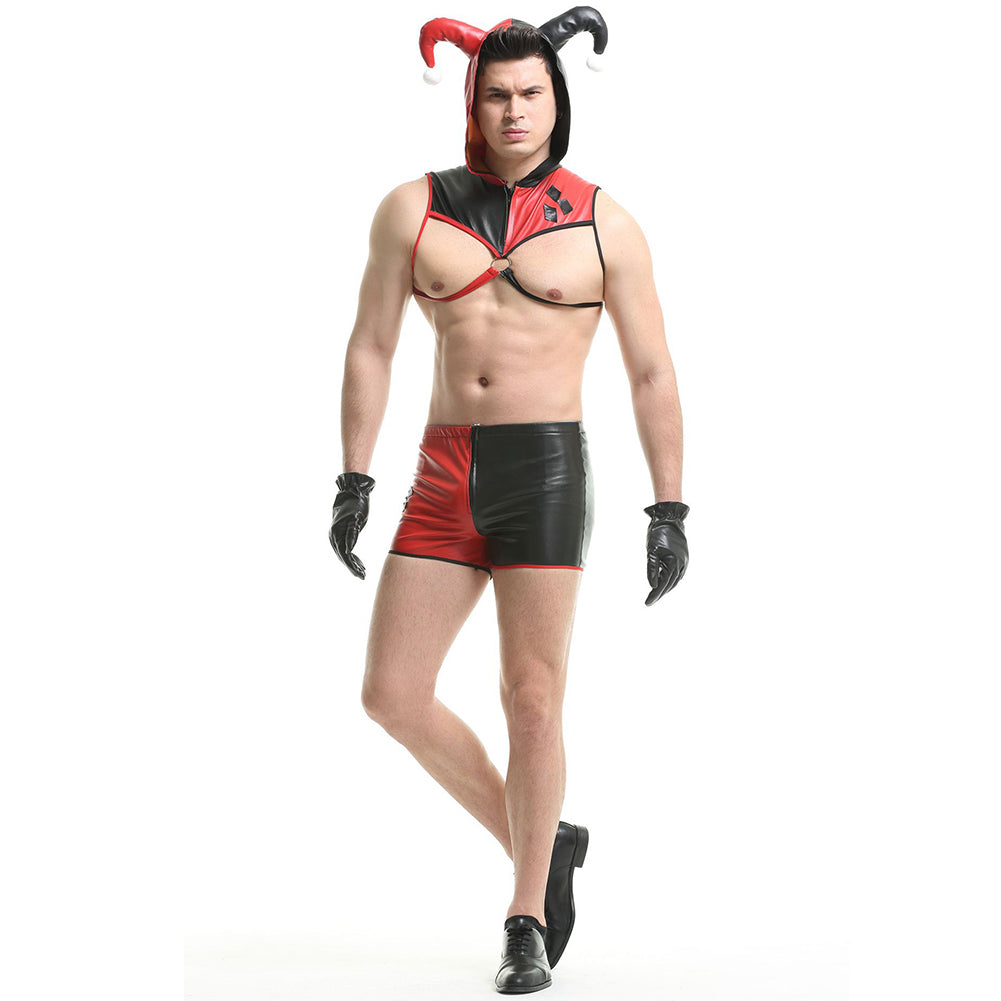 YESFASHION Pu Polyester Men Clown Suit Sexy Uniform Suit