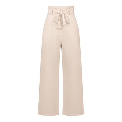 YESFASHION Casual All-match Wide-leg Trousers With Belt Pants