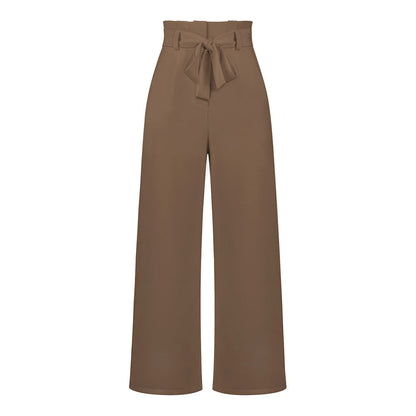 YESFASHION Casual All-match Wide-leg Trousers With Belt Pants