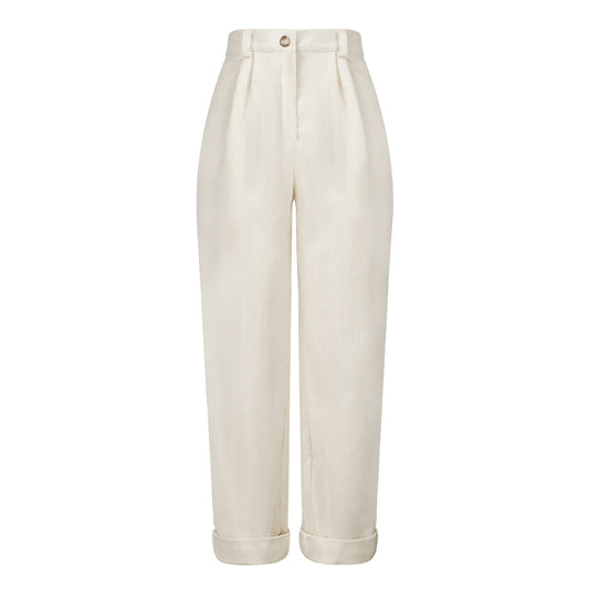 YESFASHION Women Corduroy Pocket Cropped Straight Leg Pants