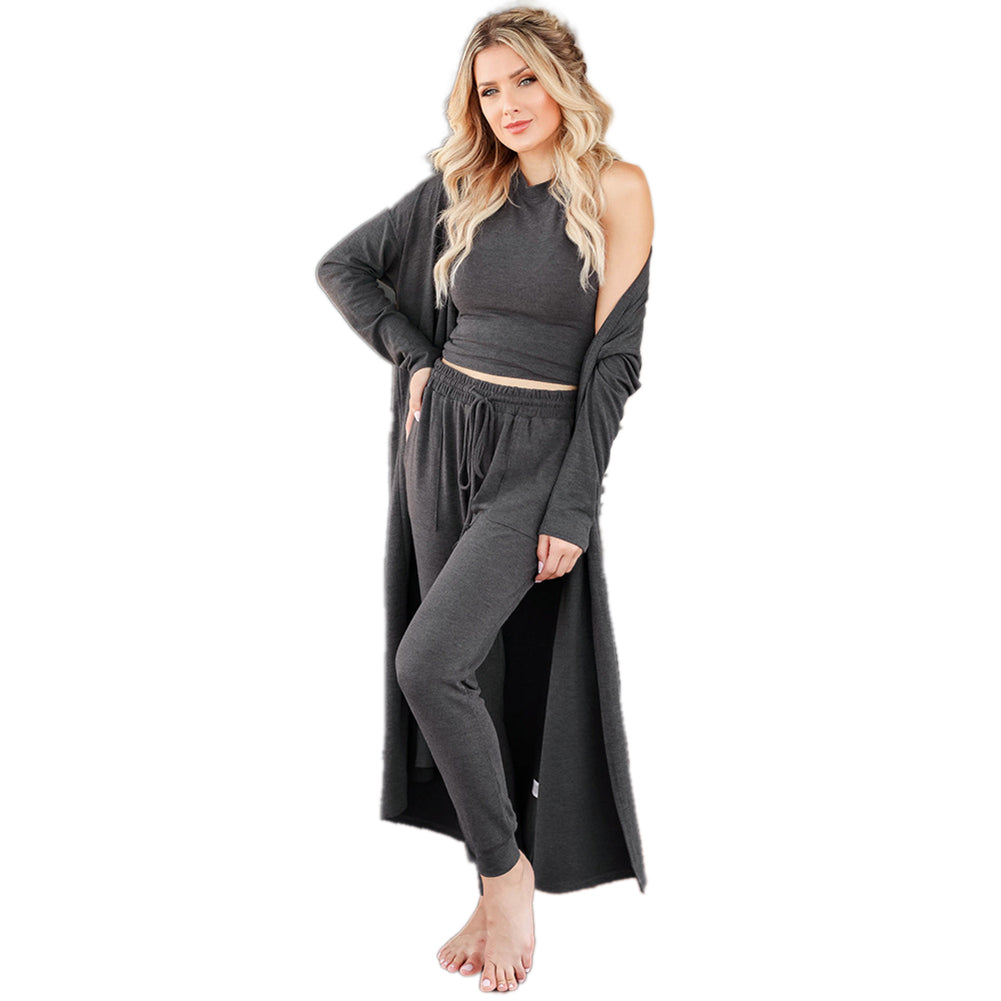 YESFASHION Knit Trio Set Slim Fit Tank Tops Trousers Pants