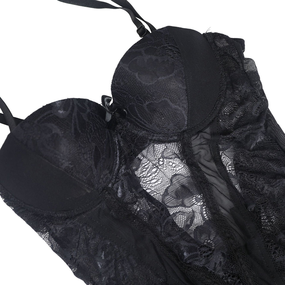 YESFASHION Sexy Lingerie Set Large See-through Vest Corset Jumpsuit