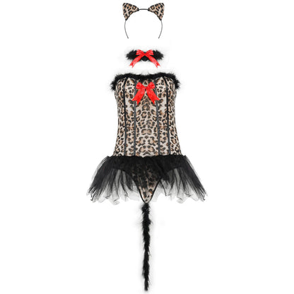 YESFASHION Leopard Print Role Play Women Cosplay Sexy Lingerie Cat