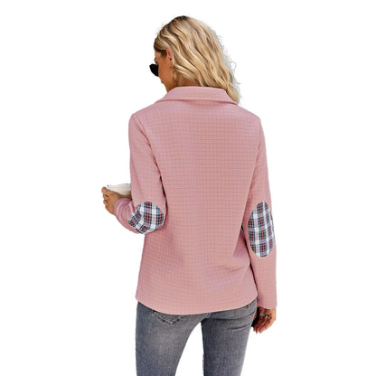 YESFASHION Solid Color Sweater Stitching Coat Women Tops