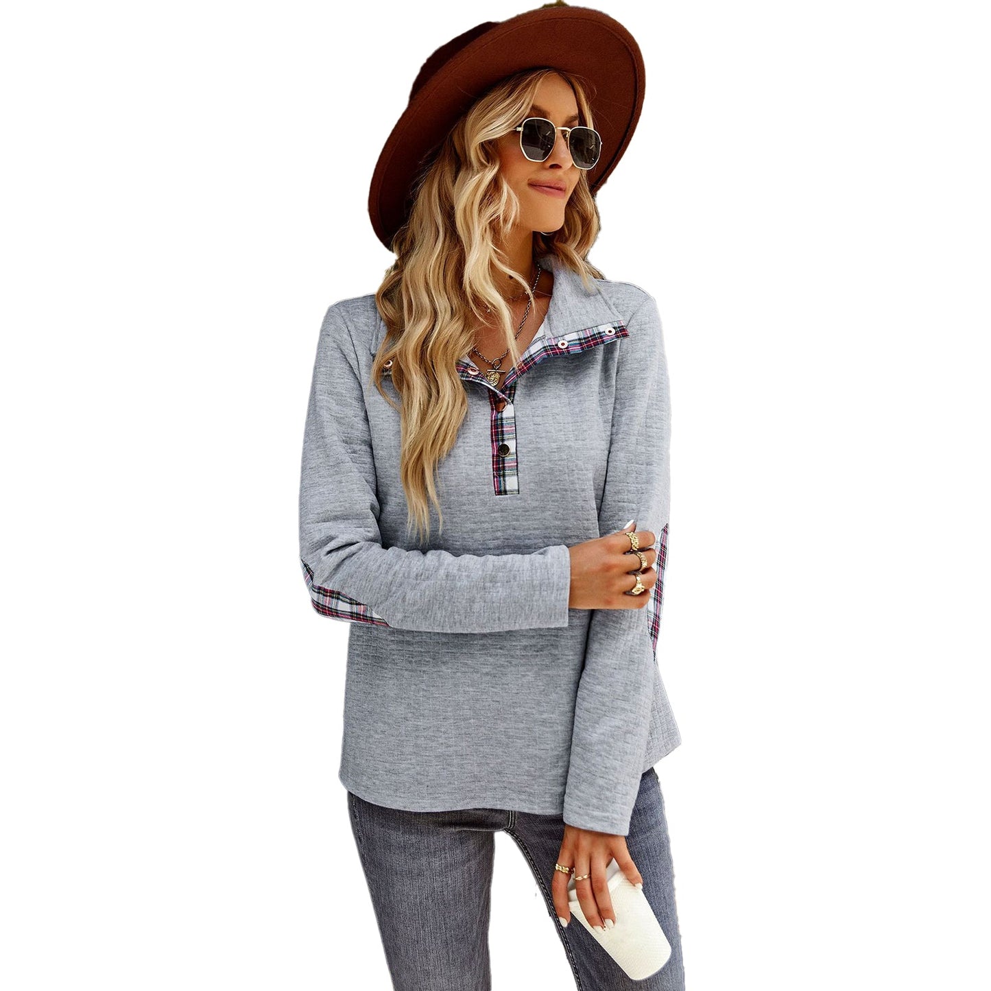 YESFASHION Solid Color Sweater Stitching Coat Women Tops