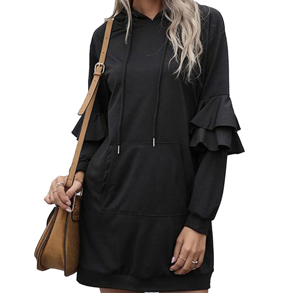 YESFASHION Sweater Dress Temperament Fashion Solid Color Pocket Dress