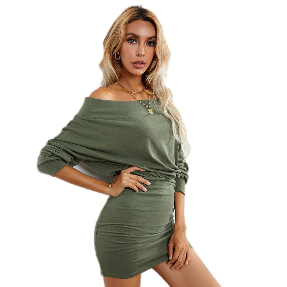 YESFASHION Cover Hip Off Shoulder Raglan Sleeve High Waist Skirt Dress