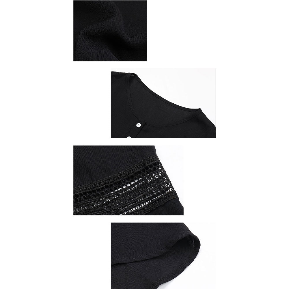 YESFASHION Women Long-sleeved Tops Loose Pullover Black Shirt