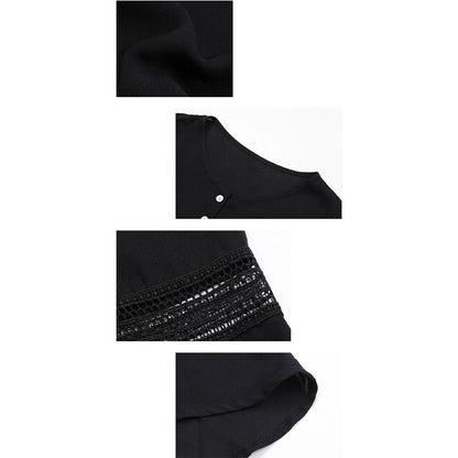 YESFASHION Women Long-sleeved Tops Loose Pullover Black Shirt