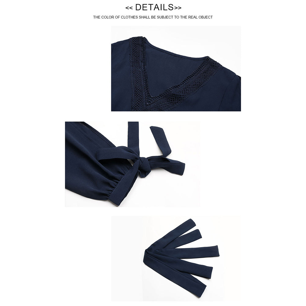 YESFASHION Women Hollow Long-sleeved Solid Color Spring Dress