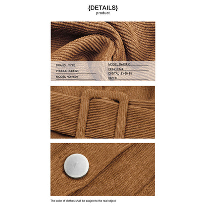 YESFASHION Shirt Style Lapel Long Sleeve Corduroy Dress