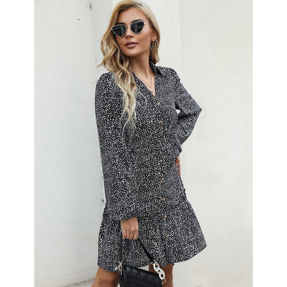 YESFASHION Women Ruffled Long Sleeve Printed Dress
