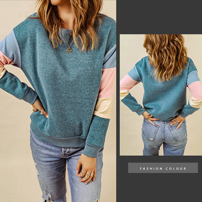 YESFASHION Round Neck Long-sleeved Top Contrast Sweatshirts