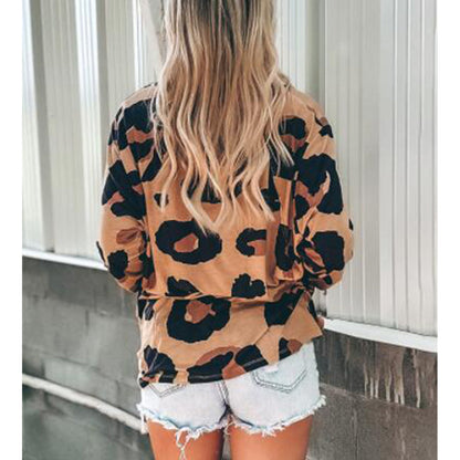 YESFASHION Leopard Print Tops Long Sleeve Pullover T-shirt
