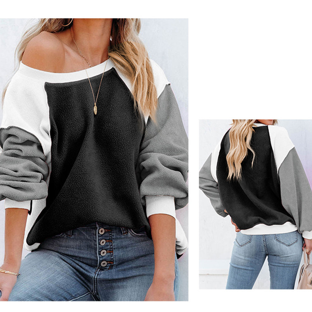 YESFASHION Fleece Lantern Sleeve Sweater Women Pullover Tops