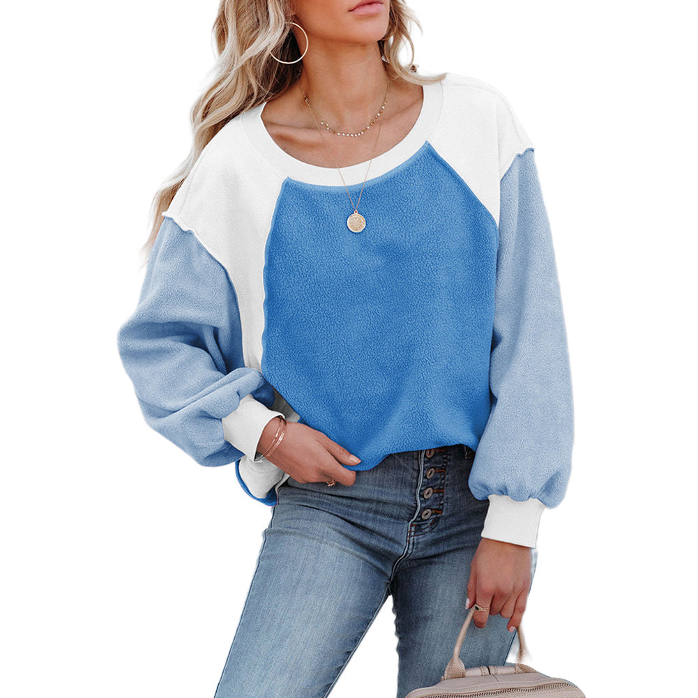YESFASHION Fleece Lantern Sleeve Sweater Women Pullover Tops