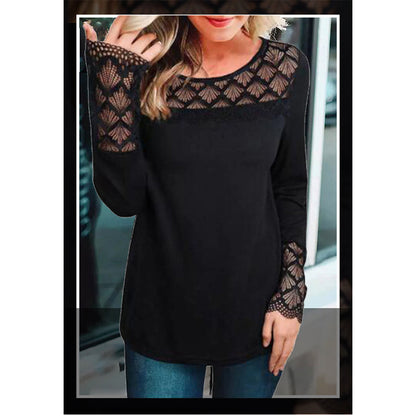YESFASHION Slim Bottoming Tops Women Lace Stitching Hollow