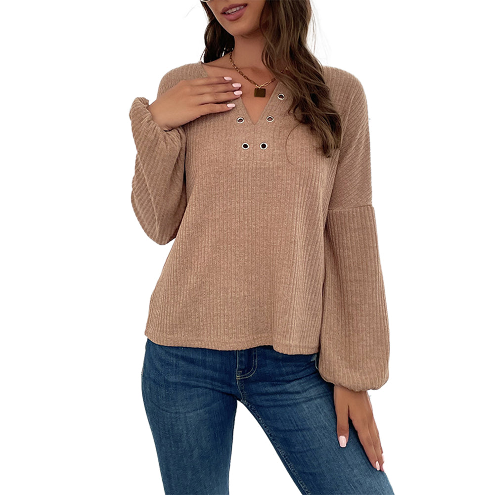 YESFASHION New Pit Strip Pullover Sweater V-neck T-shirt Knitted Tops