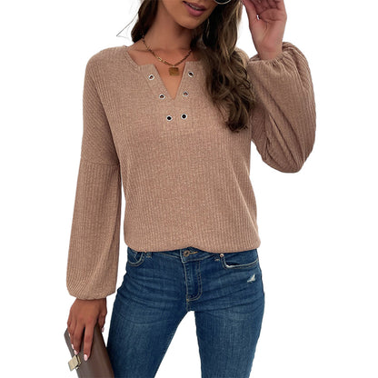 YESFASHION New Pit Strip Pullover Sweater V-neck T-shirt Knitted Tops