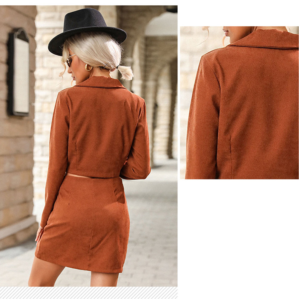 YESFASHION New Autumn And Winter Solid Color Two-piece Skirt Suit