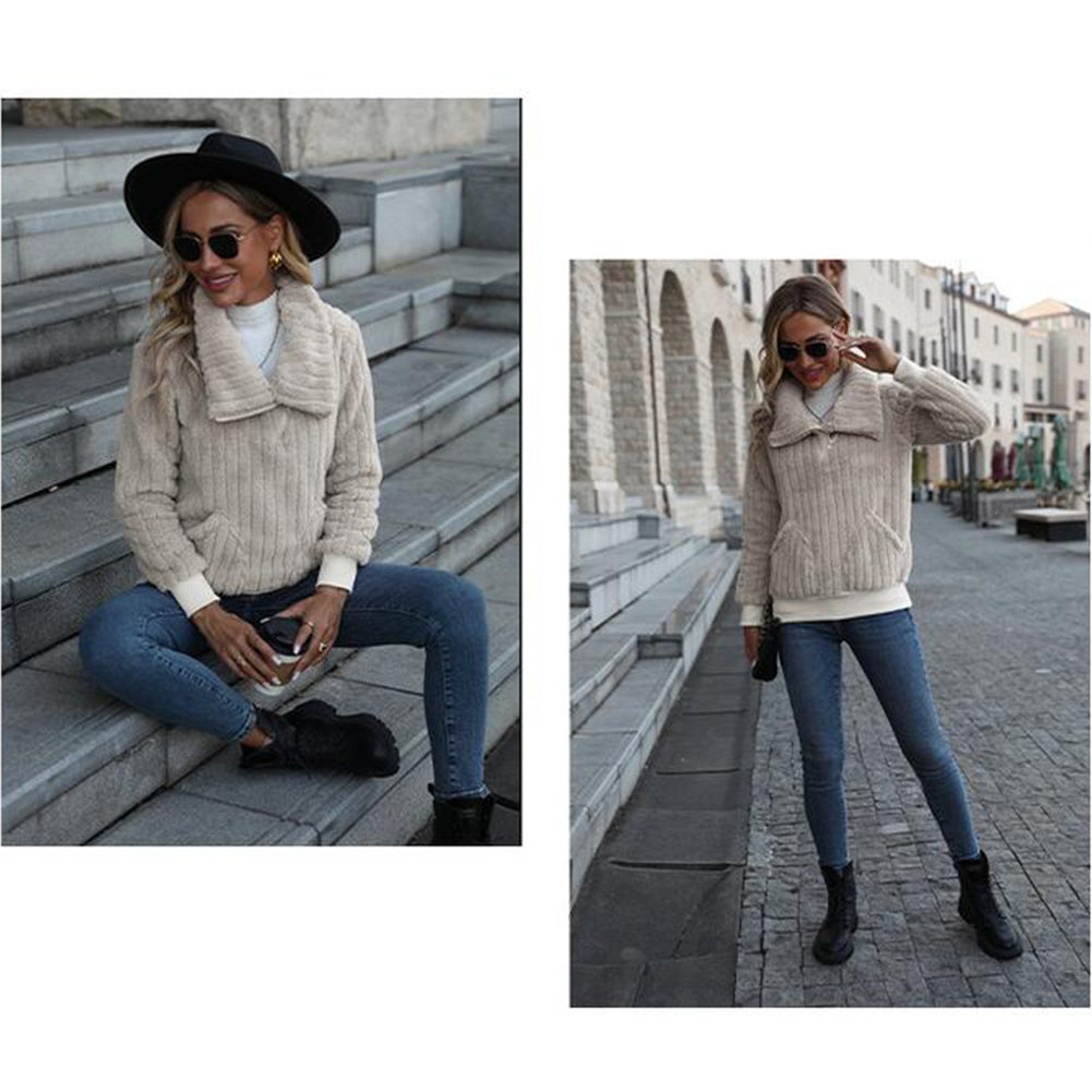 YESFASHION Women Round Neck Long-sleeved Pullover Casual Sweaters