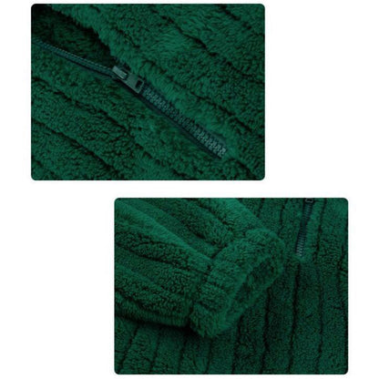 YESFASHION Women Lapel Collar Vertical Pullover Plush Casual Sweaters