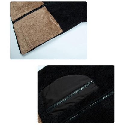 YESFASHION Women Lapel Coats Color Block Zipper Thickened Jacket