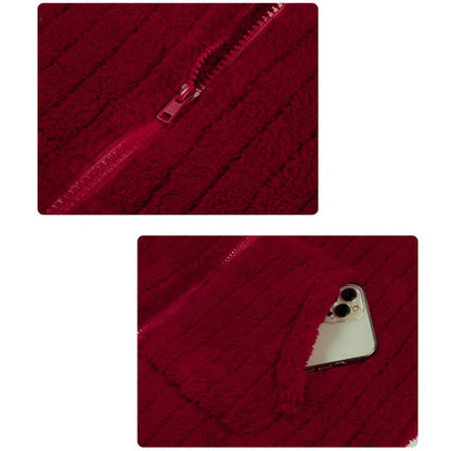 YESFASHION Women Lapel Collar Coats Stripe Zipper Reversible Jacket